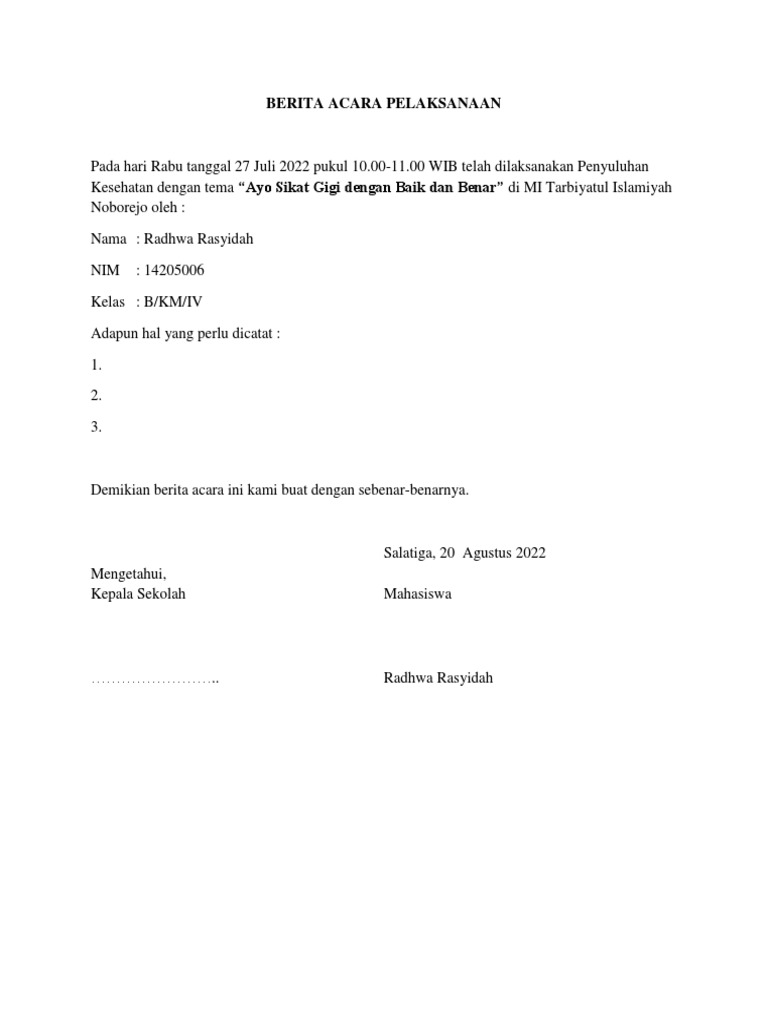 Berita acara pelaksanaan pdf