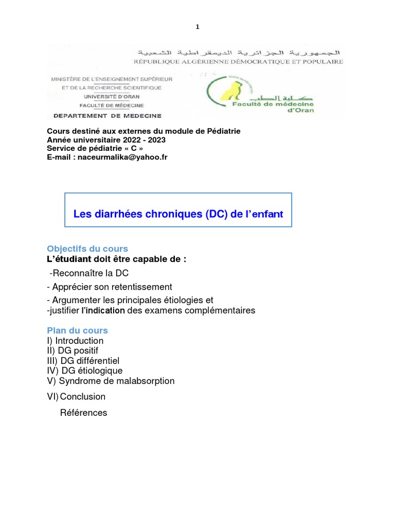Diarrhées Chroniques Chez L'enfant | PDF | Maladie cœliaque | Diarrhée