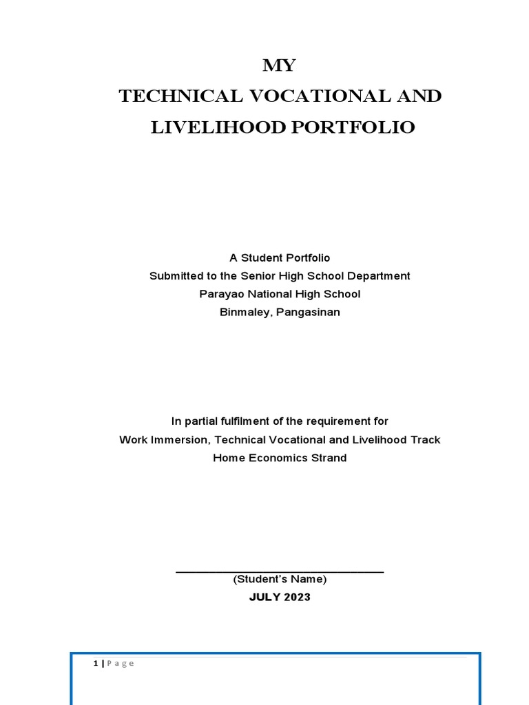 Senior High School Work Immersion Portfolio | PDF | Cognition ...