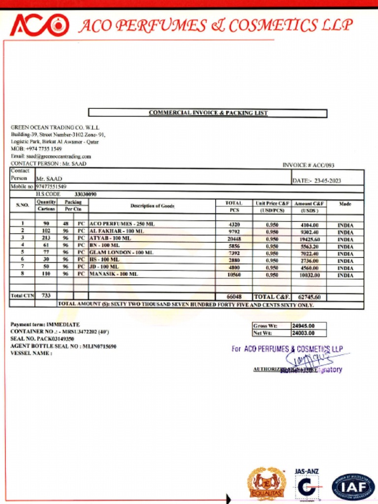 Commercial Inv No.093 | PDF