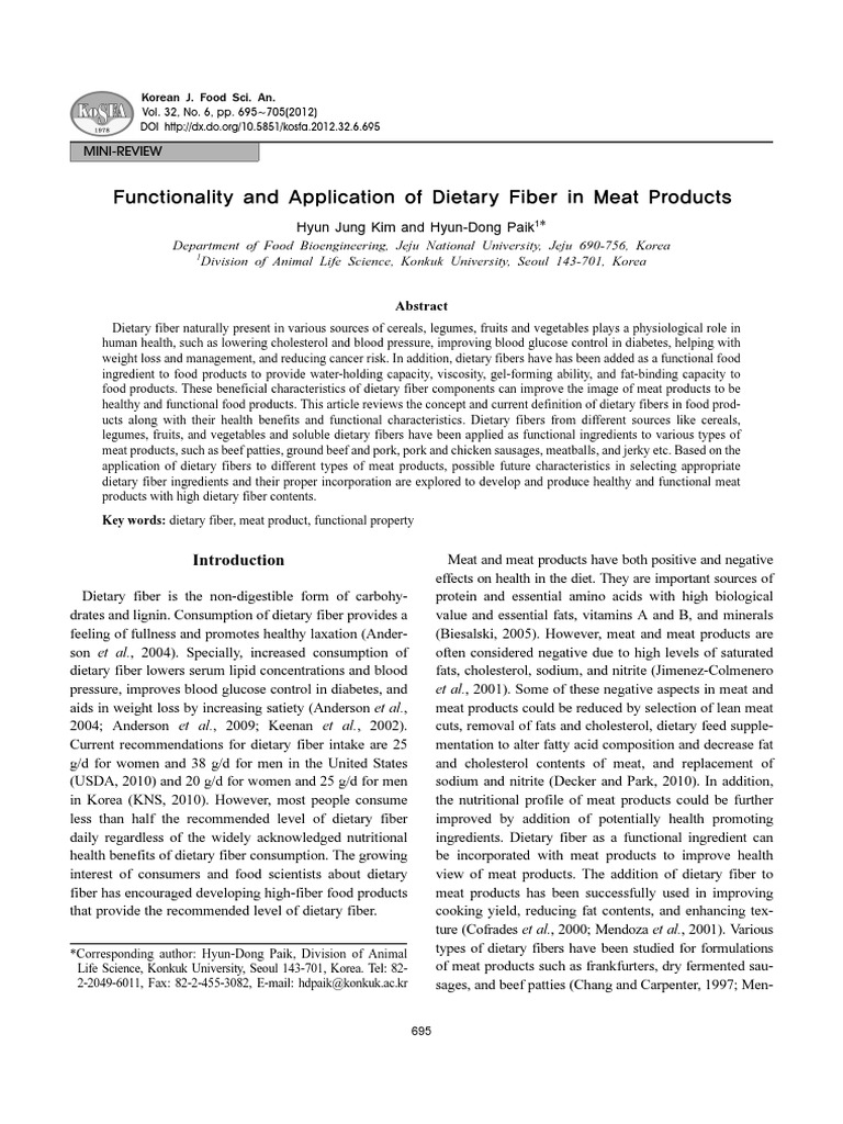 Functionality and Application of Dietary Fiber in Meat Products | PDF ...