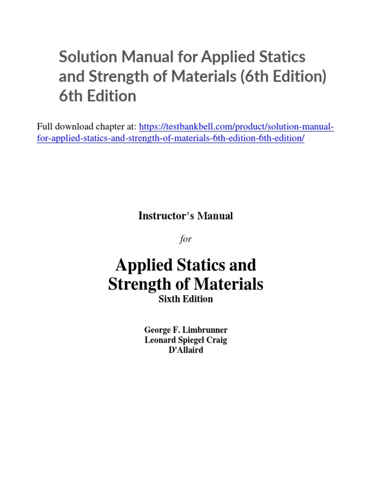 Solution Manual For Applied Statics and Strength of Materials 6th