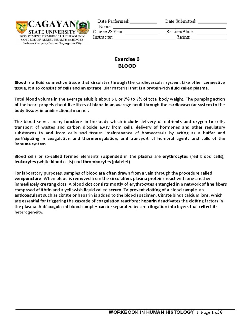 Worksheet 7 Blood | PDF | Blood | Blood Cell