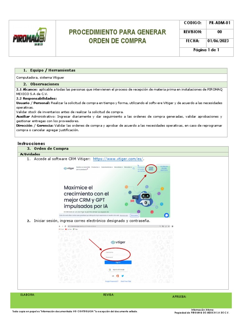 Procedimiento de Orden de Compra PIROMAQ | PDF | Software | Informática