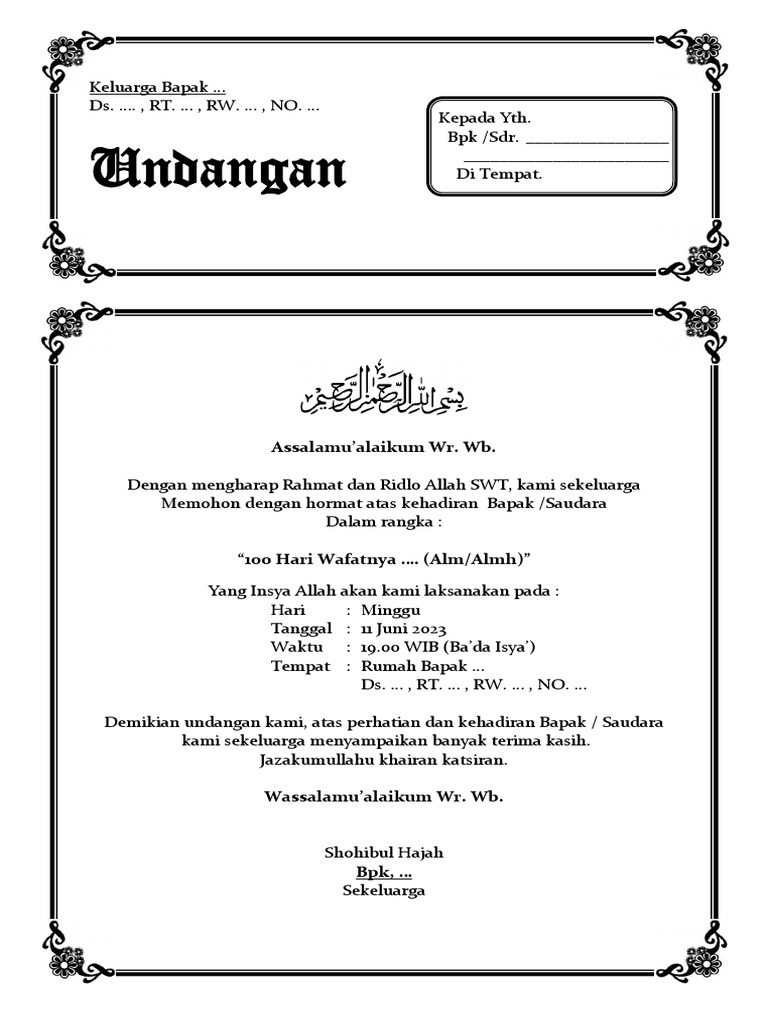 Undangan Tahlil 100 Hari | PDF