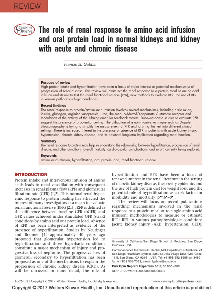 The role of renal response to amino acid infusion and oral protein load in normal kidneys and