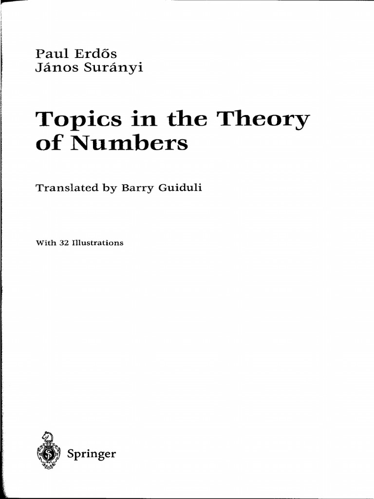 Topics in The Theory of Numbers: Paul Erdos Janos Suranyi | PDF