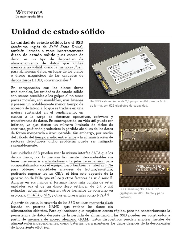Unidad de Estado Sólido - Wikipedia, La Enciclopedia Libre | PDF ...