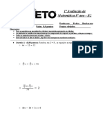 Avaliação de Matemática 8º Ano - B2