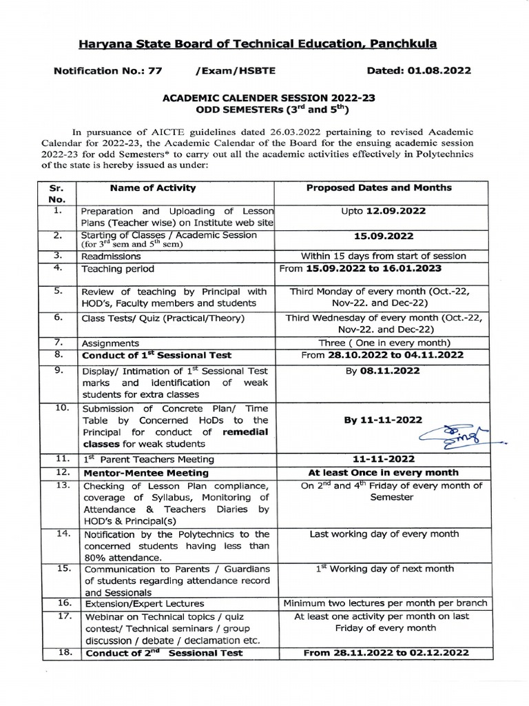 Academic Calender Odd Semester 3rd And 5th Session 2022 23 PDF
