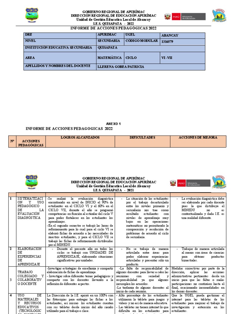 Informe de Matemáticas Secundaria 2022 | PDF | Números | Geometría
