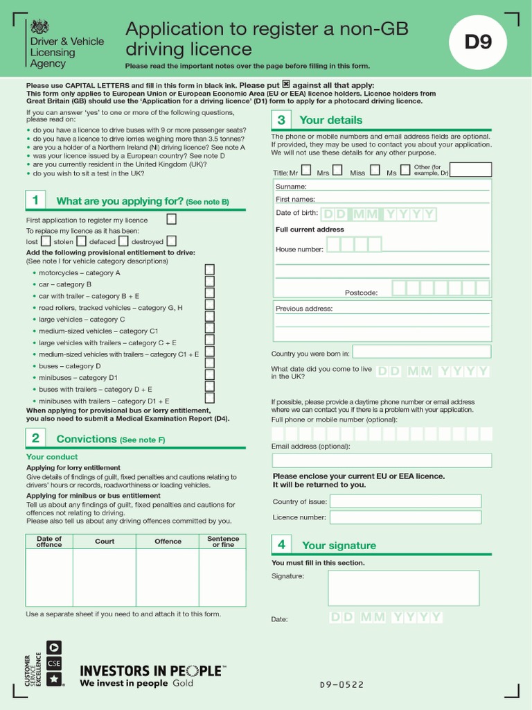 d9 Application To Register A Non GB Driving Licence | PDF