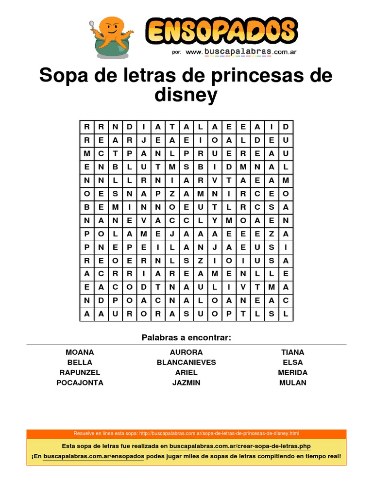 Sopas De Letras De Disney Para Imprimir Sopa De Letras De Disney Para