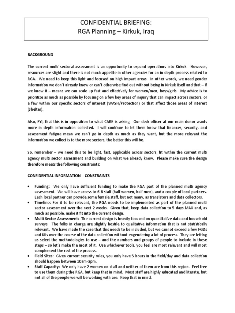 RGA Planning for Kirkuk Assessment | PDF | Career & Growth | Computers