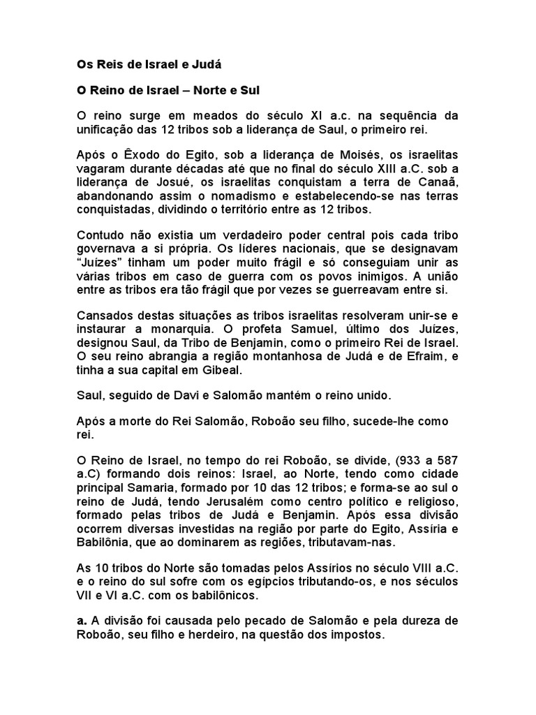 Os Reis De Israel E Judá Luordes Pdf Israel Antigo E Judá Hebreus