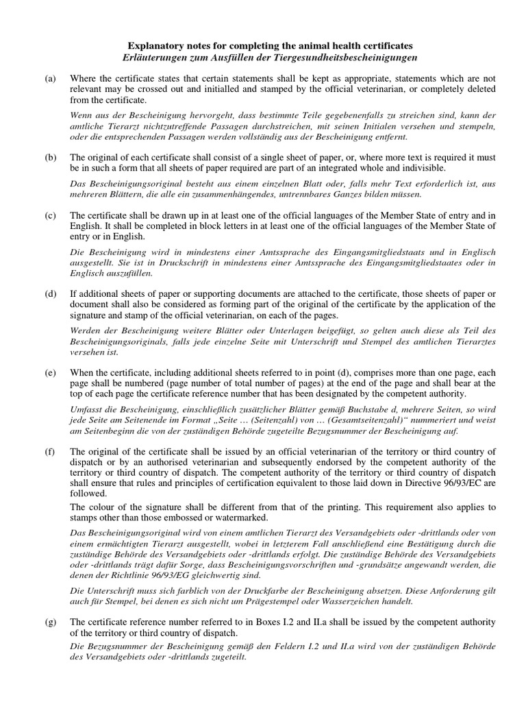 Explanatory Notes for Completing the Animal Health Certificates PDF