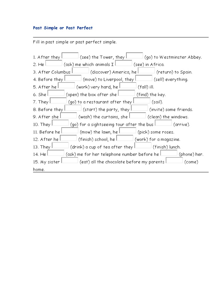 Past Perfect Past Simple PDF