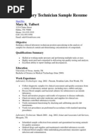 Laboratory Technician Sample Resume