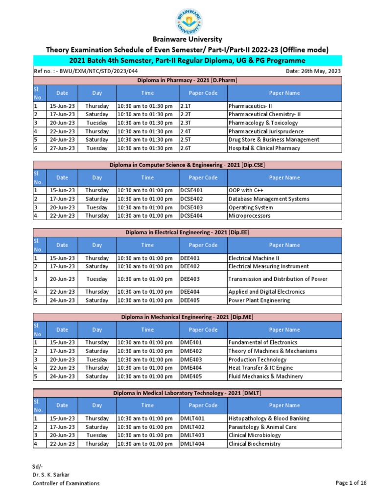 2023 Exam Schedule for Diploma & UG Programs | PDF | Computer ...