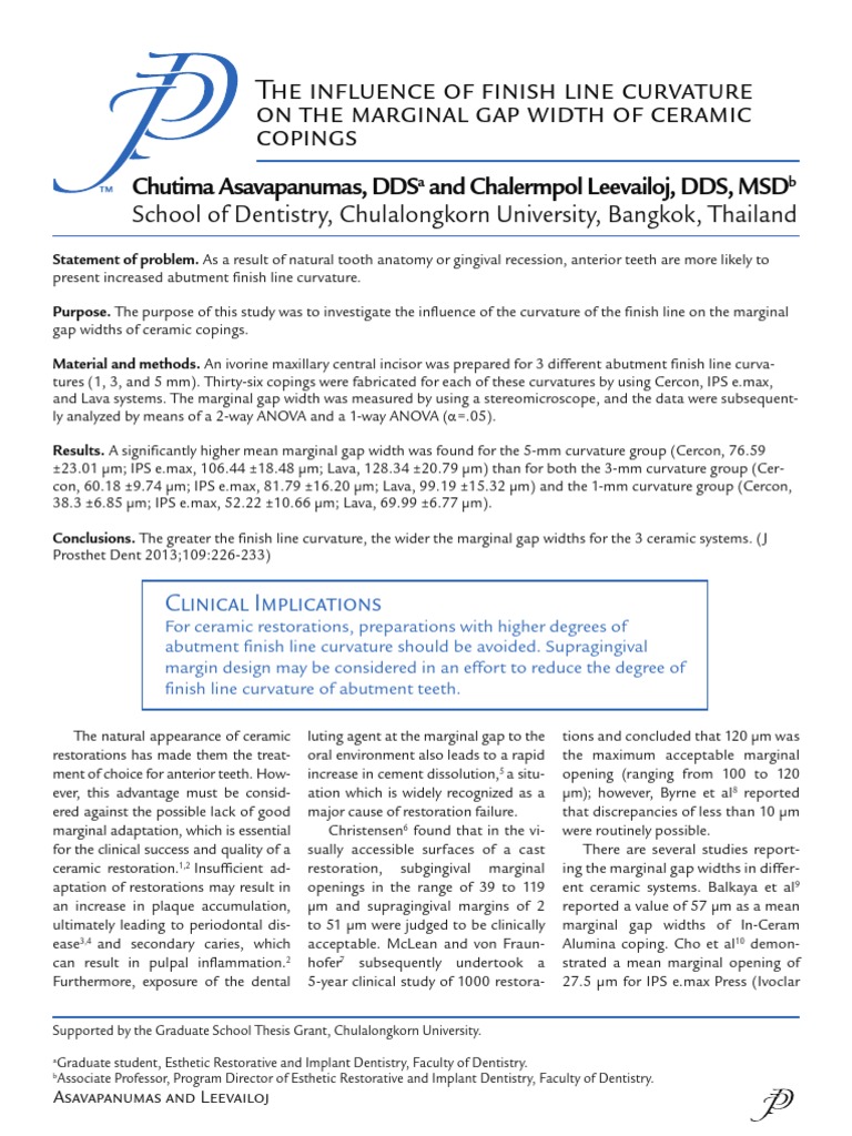 Relacion Linea de Terminacion y Ajuste Marginal. | PDF | Dentistry Branches