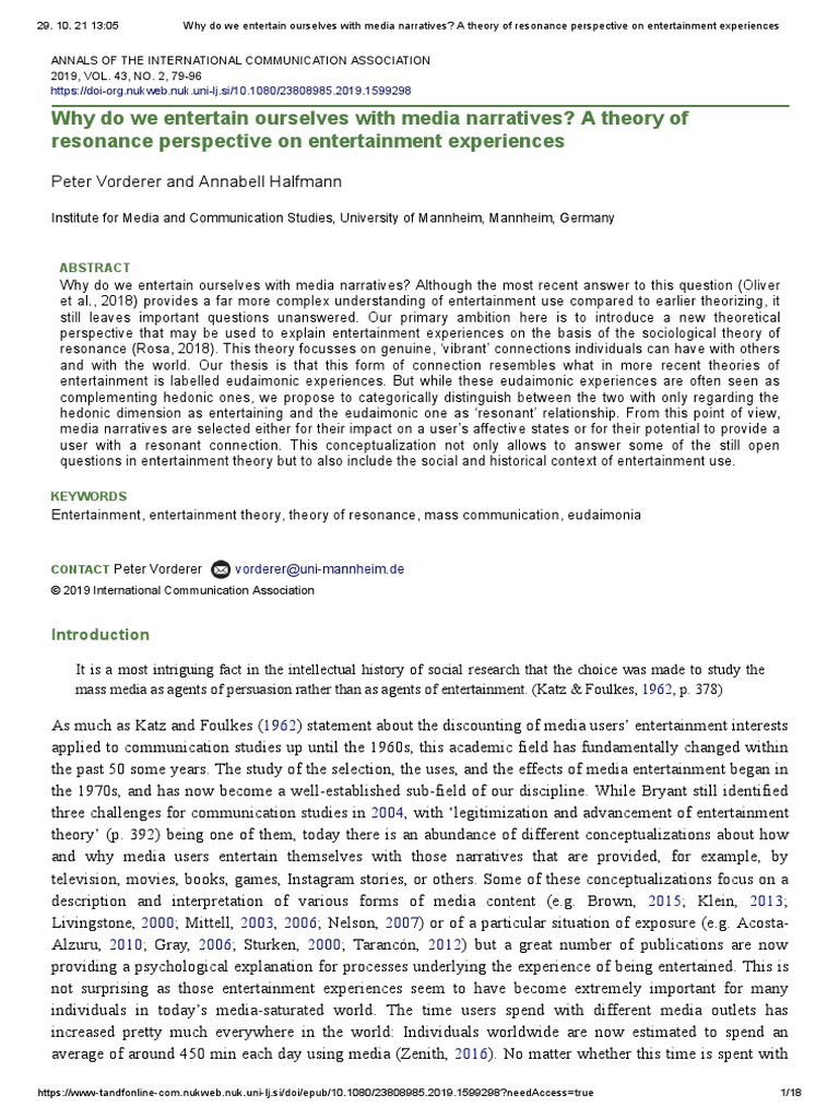 Why Do We Entertain Ourselves With Media Narratives A Theory Of