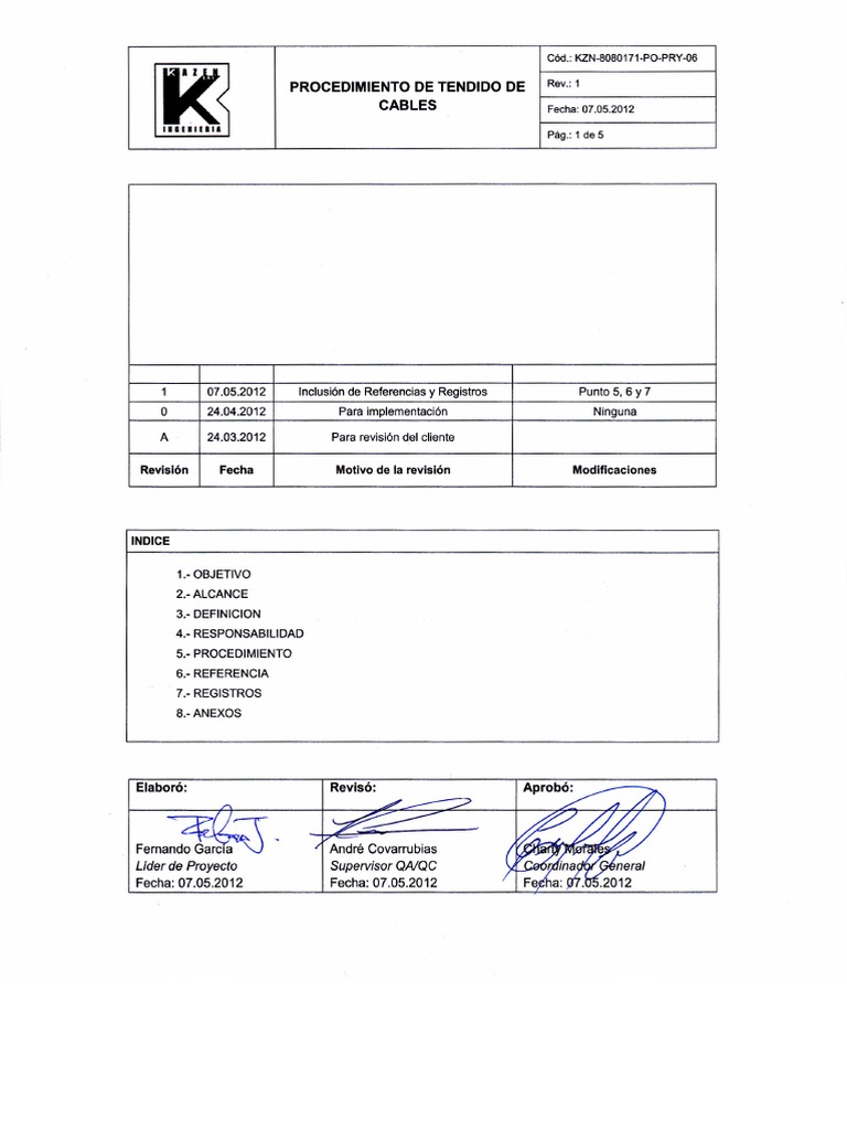 KZN8080171POPRY06 Rev 1 Tendido de Cables PDF Calibración