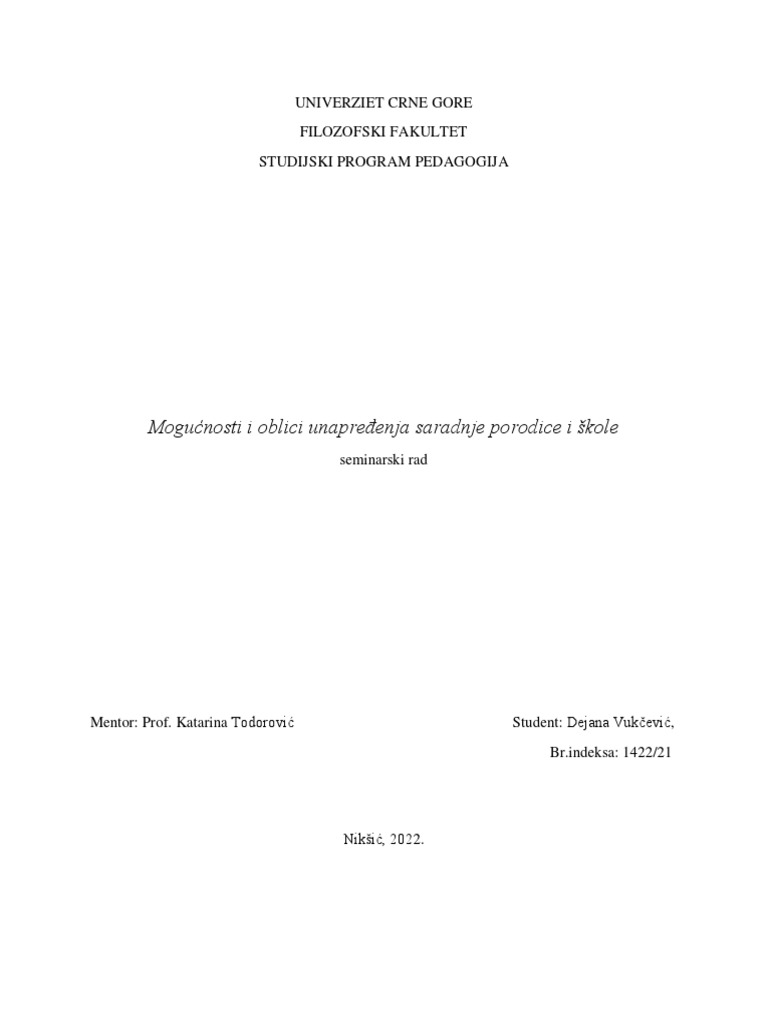 Odnos Između Škole I Porodice PDF | PDF