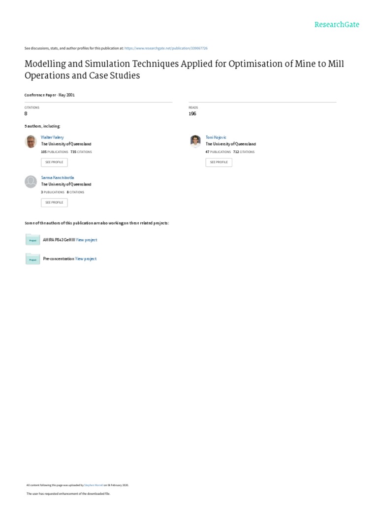 Modelling And Simulation Technique Applied To Mine To Mill Pdf Mill