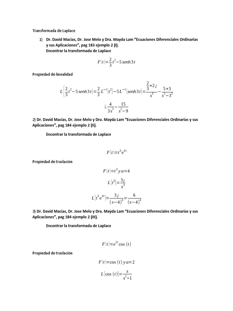 Ejemplos de Transformada de Laplace | PDF | Ecuaciones | Álgebra lineal