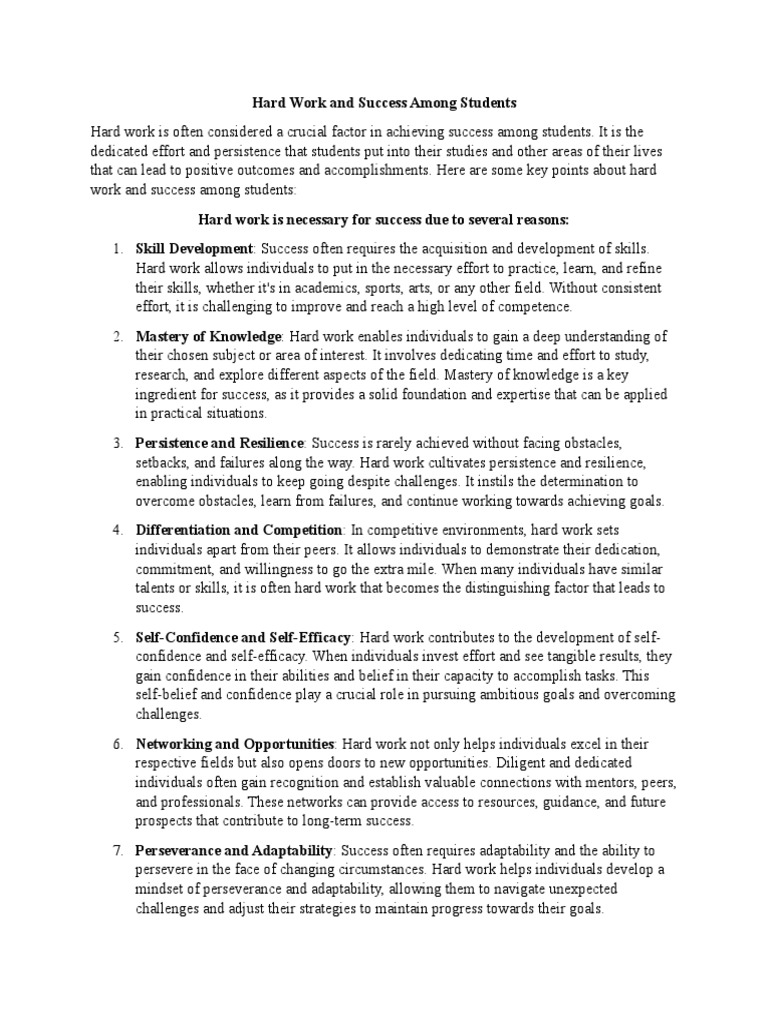 Hard Work's Role in Student Success | PDF | Goal | Self Efficacy