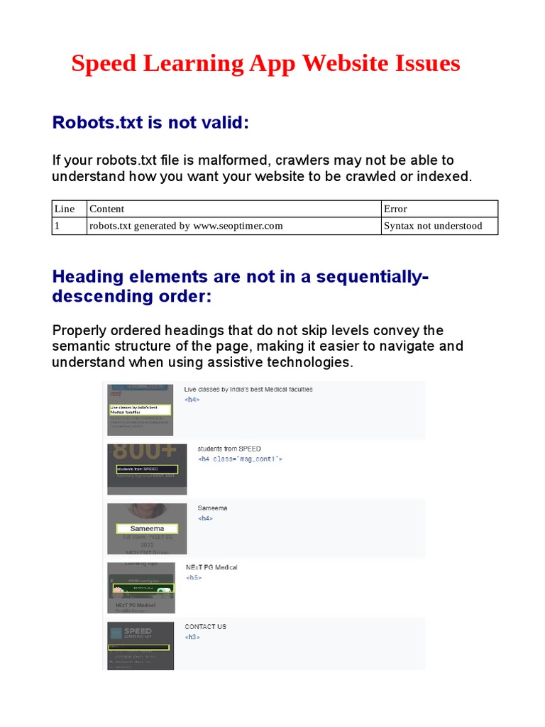 Speed Learning App Website Issues Report | PDF | Byte | Computing