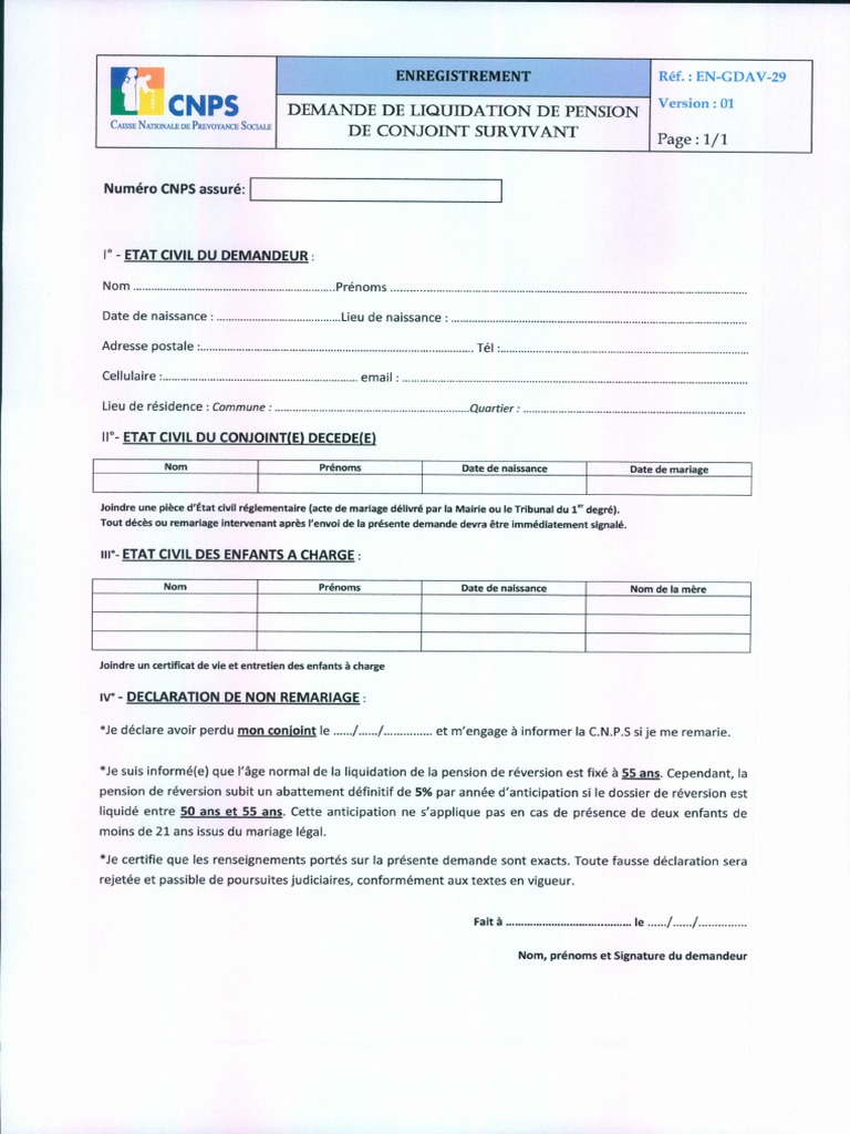 Demande de liquidation de pension CNPS | PDF | Justice | Crime et violence