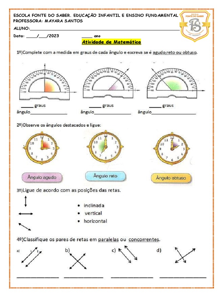 Atividades de Ângulos para 4º Ano | PDF