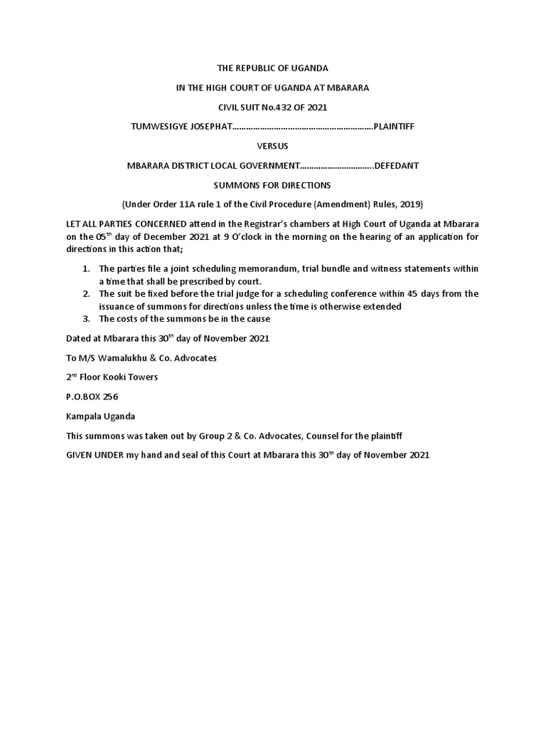 Directions For Summons PDF