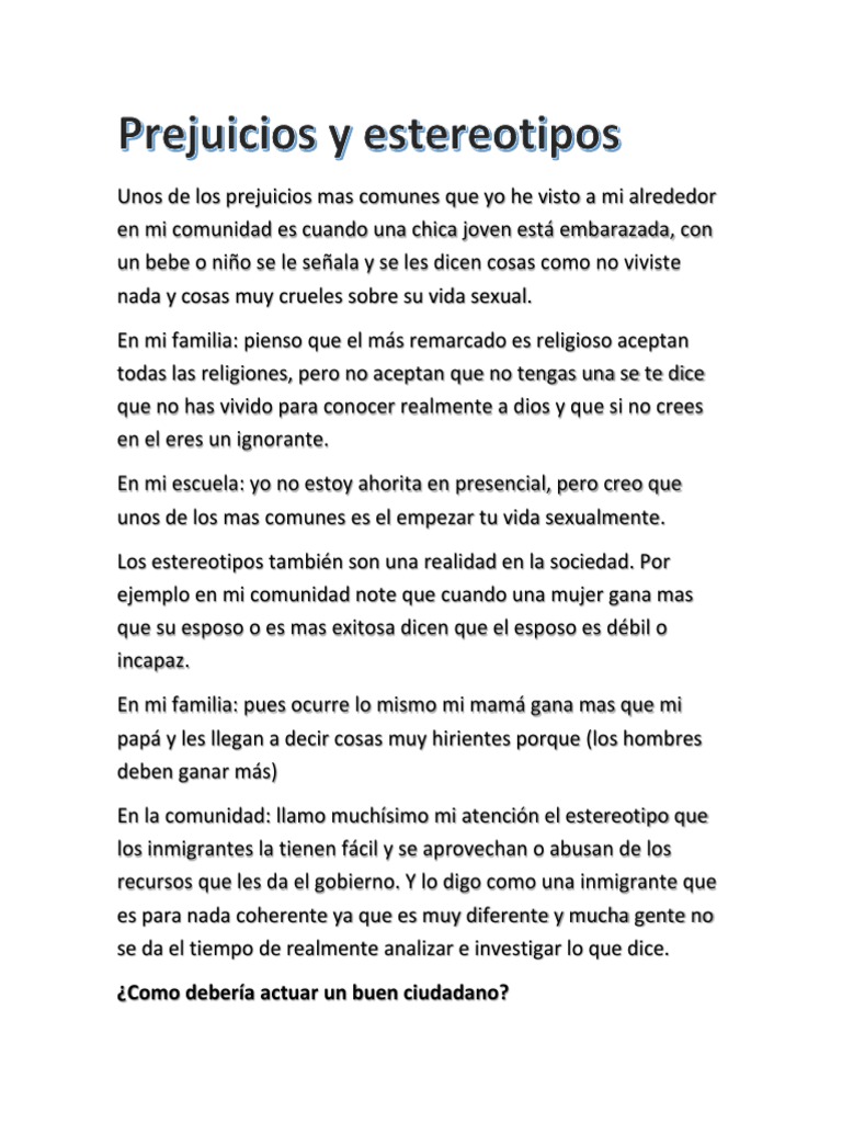 Prejuicios y Estereotipos Sociales | PDF
