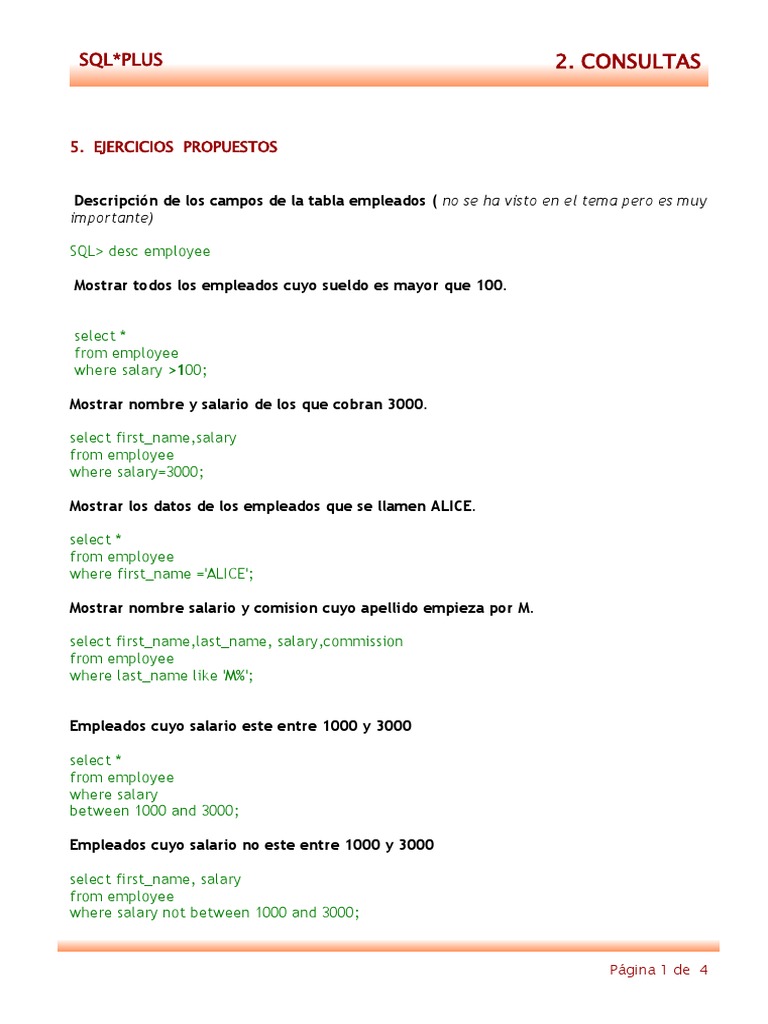 Consultas SQL en SQL*PLUS | PDF | SQL | Bases de datos