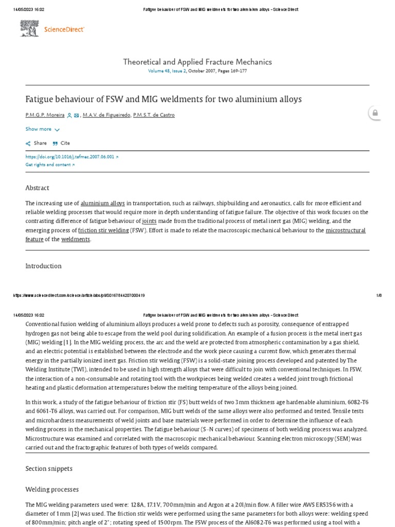 Fatigue Behaviour of FSW and MIG Weldments For Two Aluminium Alloys