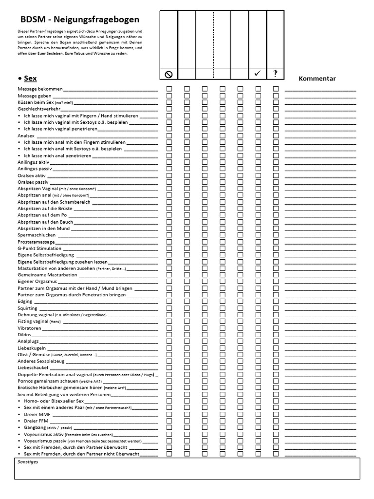 BDSM Neigungsfragebogen | PDF