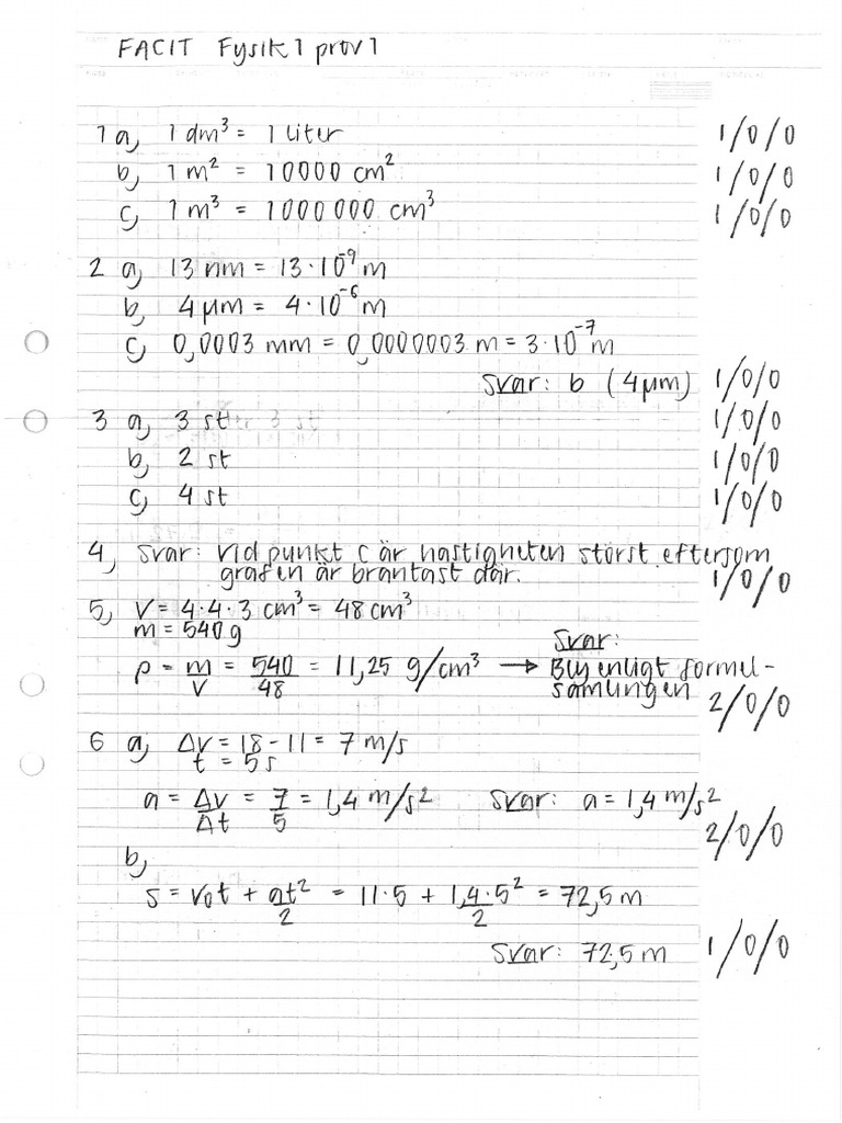 Prov Fysik 1 HT 2012 (Kap 1, 2, 3 I Impuls) FACIT Frisläppt PDF