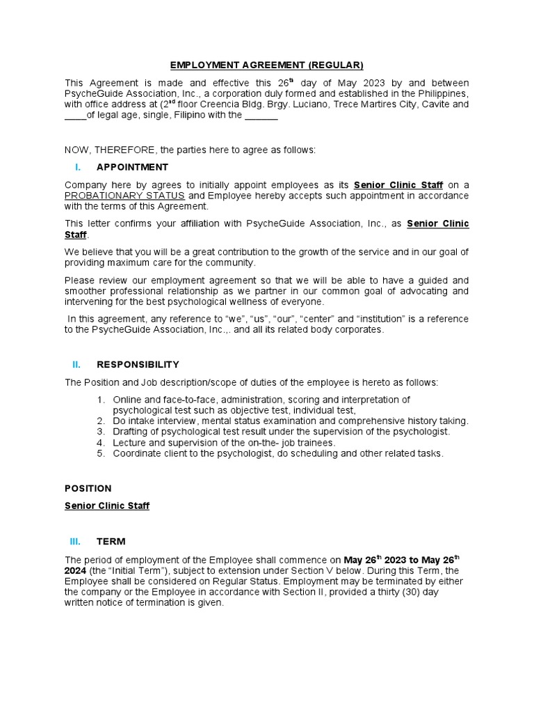 Sample Employment Contract | PDF
