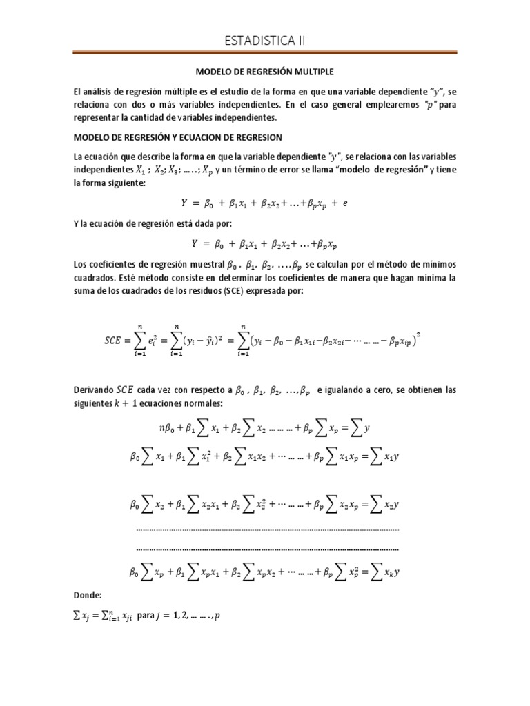 2.Modelo de Regresión lineal multiple | PDF | Regresión lineal ...
