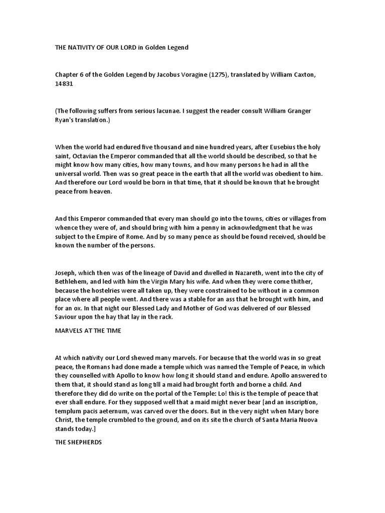 THE NATIVITY OF OUR LORD in Golden Legend PDF Nativity Of Jesus Jesus