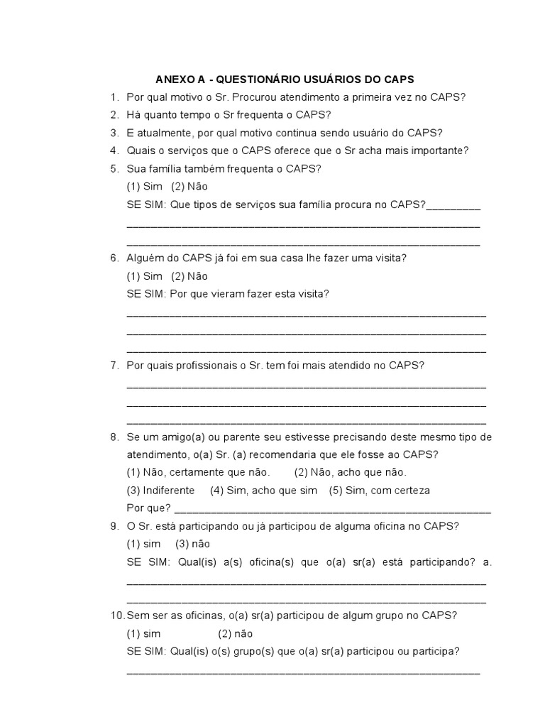 Questionário de Usuários do CAPS | PDF