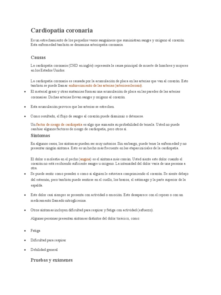Cardiopatía Coronaria: Causas y Síntomas | PDF | Infarto de miocardio ...