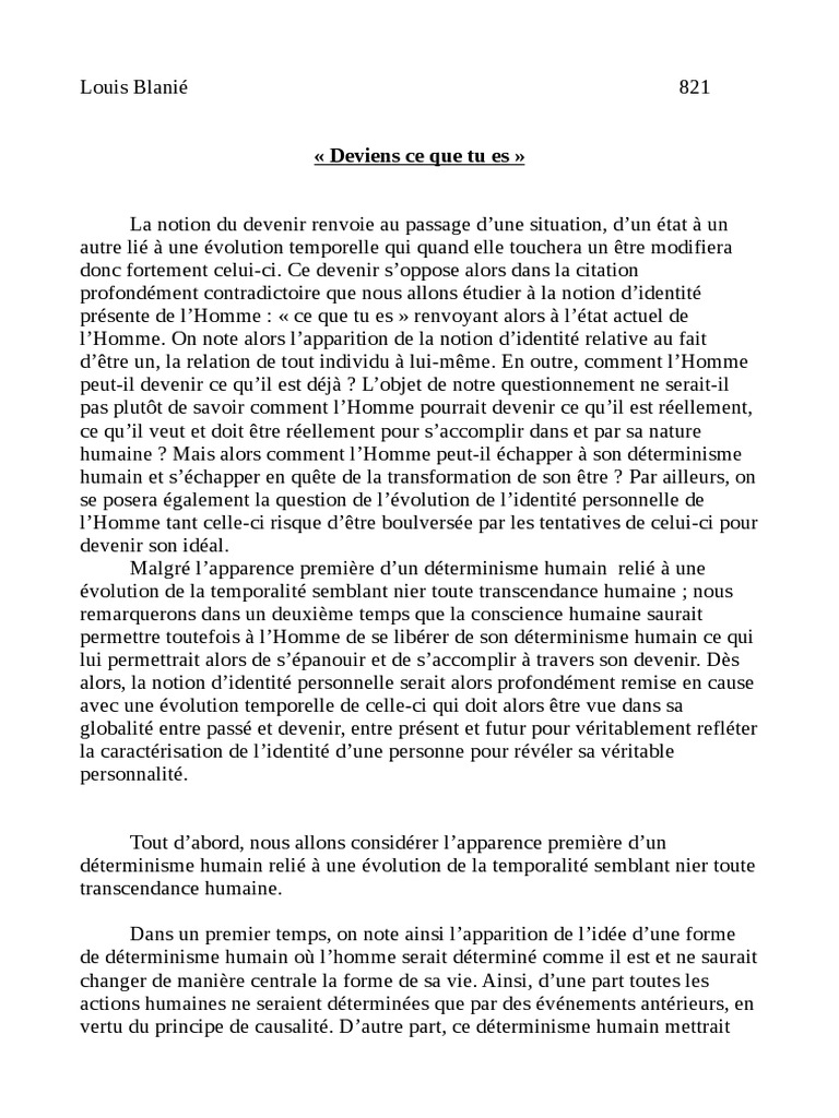 Devenir soi : identité et déterminisme humain | PDF | Philosophie