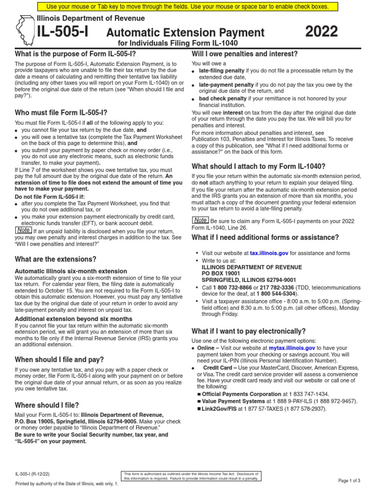 Automatic Extension Payment Illinois Department of Revenue For