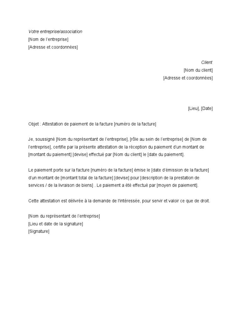 Attestation de paiement modèle | PDF