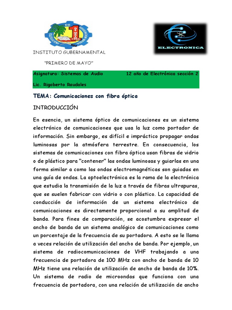 Ventajas y desventajas de la fibra óptica | PDF | Diodo emisor de luz ...