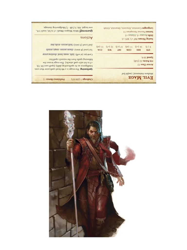Evil Mage Stat Block For DM Screen | PDF