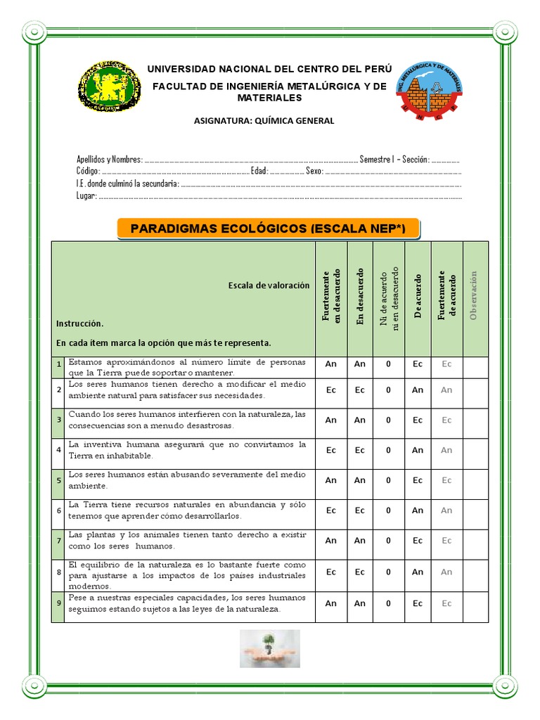 Cuestionario - Escala Nep-R | PDF | Naturaleza | Tierra